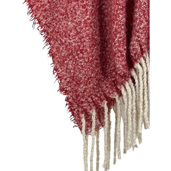 Just Be Shawl Poncho Red Knit Fringe Hem‎ Soft Cozy One Size - Picture 7 of 9